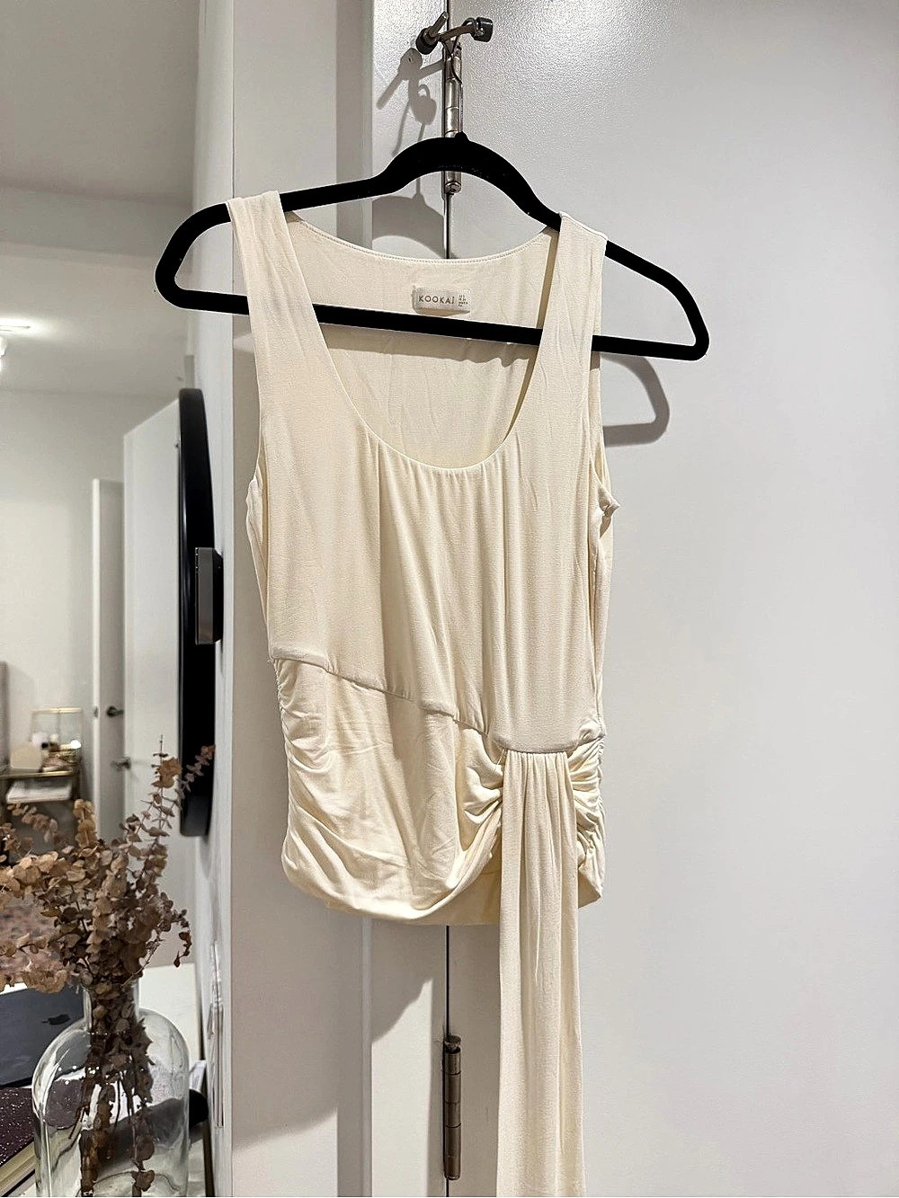 KOOKAI Ruched Drape Tank Top in Cream Like New